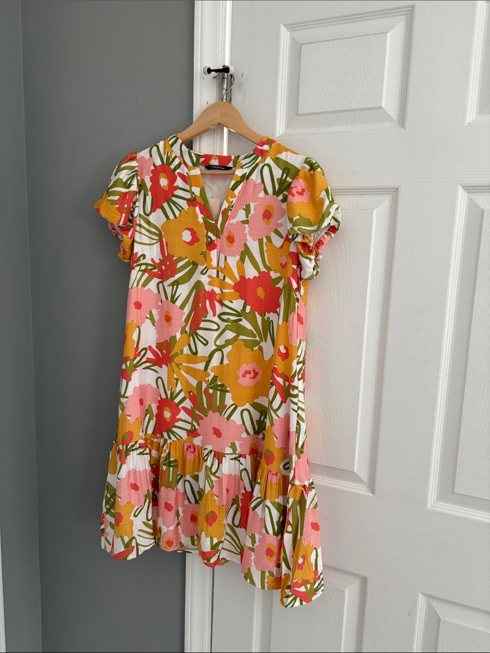 Floral Midi Dress in Pink, Yellow & Green